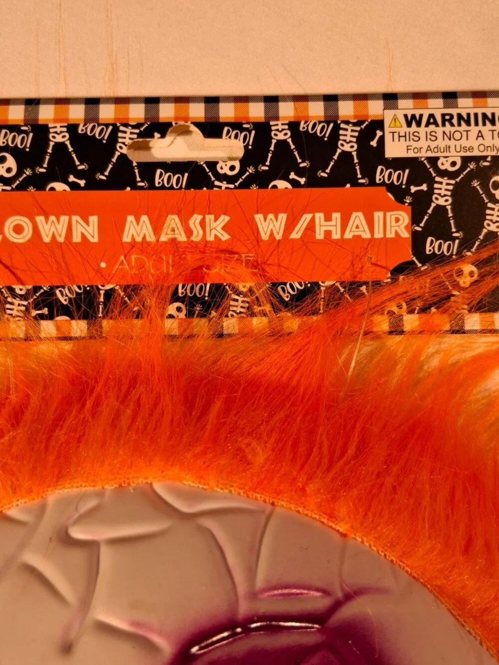 CLOWN MASK WITH HAIR Lot of 3 Adult size New White face Orange Hair Hard Plastic